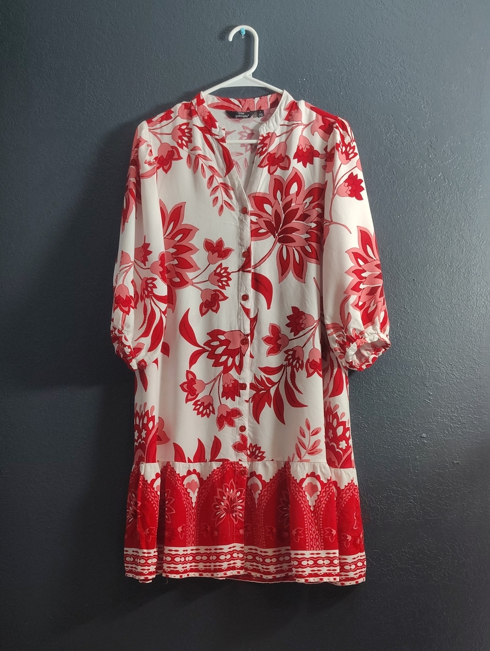 Mile Gabrielle Red Floral Long Sleeve Midi Dress Size Medium
